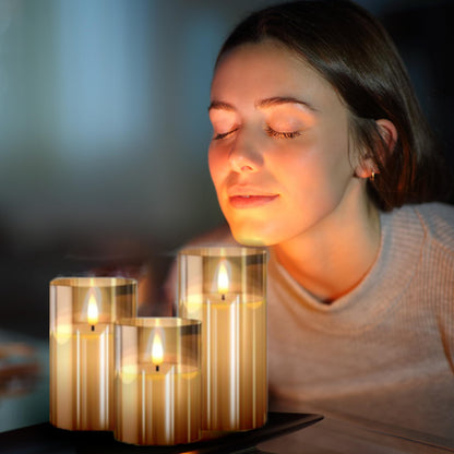 LinYang International Vanilla Scented Glass Real Wax Flameless Flickering LED Candles,Remote/Timer Battery Operated Pillar Light,Home/Spa/Office/Festivals/Weddings/Gifts for Decor, Safe for Pets/Kids