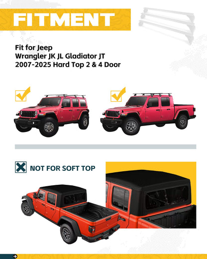 Trumgeta 330lbs Heavy Duty Roof Racks 3PCS Fit for Jeep Wrangler JK JL Gladiator JT 2007-2026 Hard Top 2 & 4 Door W/Anti-Theft Lock Cross Bars for Tent Travel Bike Kayak Snowboard