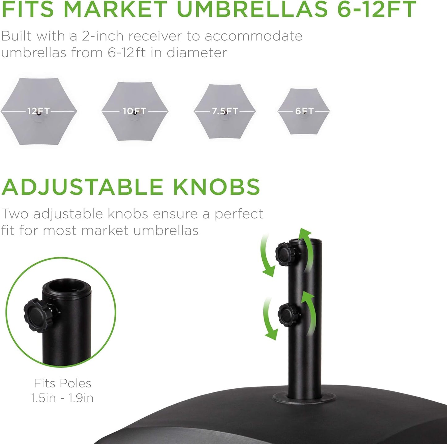Best Choice Products Fillable Mobile Umbrella Base - Heavy Duty 123lb Capacity with Wheels & Locks - Black