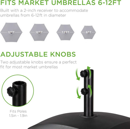 Best Choice Products Fillable Mobile Umbrella Base - Heavy Duty 123lb Capacity with Wheels & Locks - Black