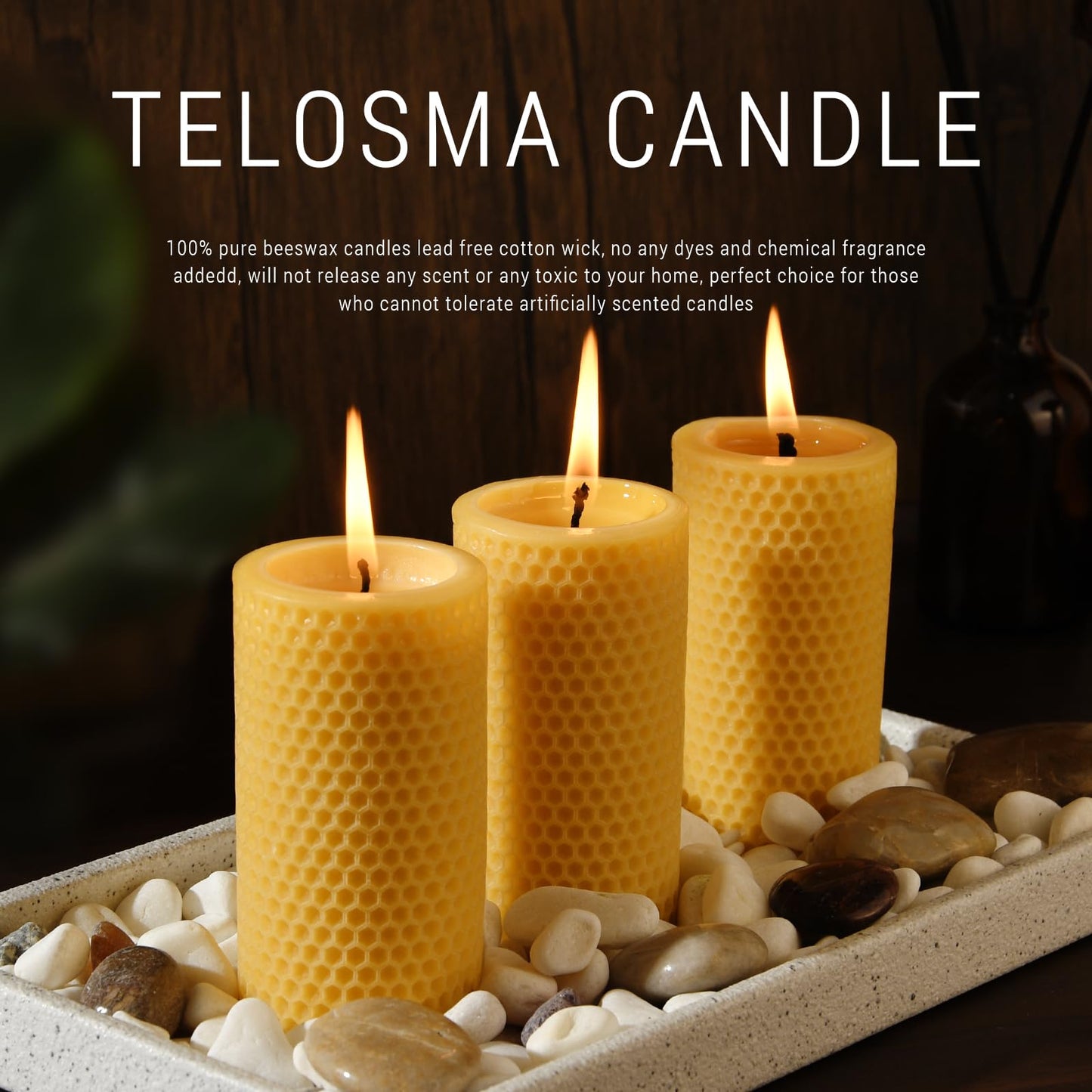 Honeycomb Natural Beeswax Pillar Candles - Pack of 2-100% Pure Beeswax Candles No Scent- for Emergency/Prayer/Relax (2inch Diameter, 4 inch Tall - Yellow)