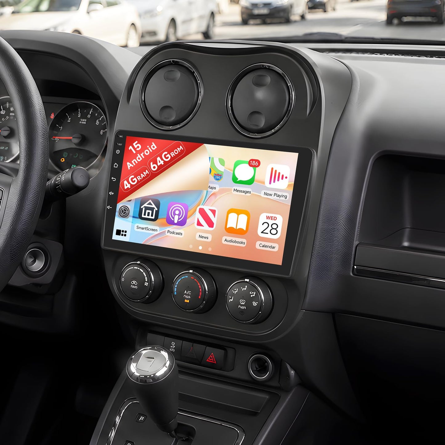 5Ghz WiFi 4G+64G Android 15 Radio for Jeep Compass Patriot 2010-2016 Car Stereo with Wireless Carplay Android Auto,5.0 Bluetooth,Build-in EQ,10inch IPS Touchscreen,GPS,FM/RDS SWC AHD Backup Camera MIC