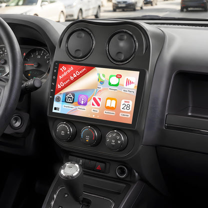 5Ghz WiFi 4G+64G Android 15 Radio for Jeep Compass Patriot 2010-2016 Car Stereo with Wireless Carplay Android Auto,5.0 Bluetooth,Build-in EQ,10inch IPS Touchscreen,GPS,FM/RDS SWC AHD Backup Camera MIC