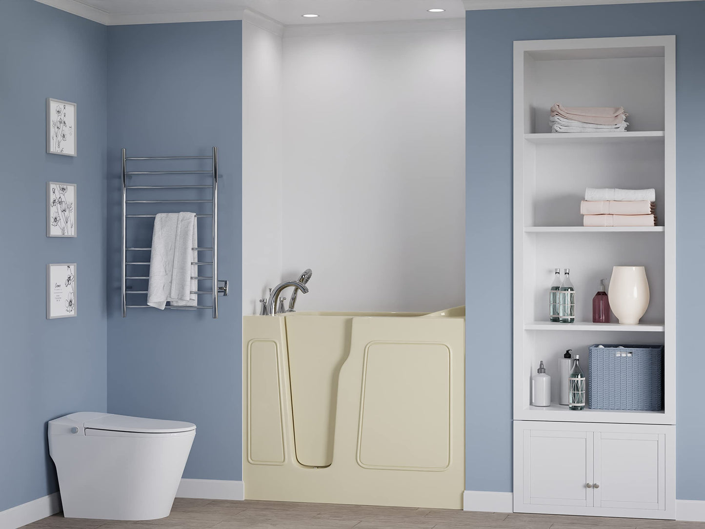 ANZZI Walk In Tub 46'' x 26" in Beige with Quick Fill Tub Filler Faucet & Handheld Shower Sprayer, Left Drain, ADA Compliant, Therapeutic, Wide Door, No Electrical Wiring - AMZ2646LBS
