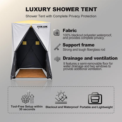 XIXIKANK Luxury Pop Up Shower Tent,Tool-Free Setup Portable and Lightweight Privacy Tent with Blackout Coating,Waterproof & UV Resistant for Camping, Beach,Portable Bathroom 82” x 56” x 56”