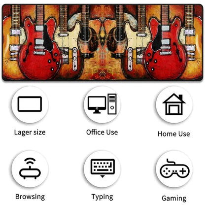 Extended Gaming Mouse Pad Desk Pad Keyboard Pad, Mouse Wrist Rest and Coaster, Anti-Slip Rubber Base Mouse Pad, Suitable for Gaming and Office, Guitar