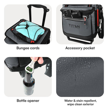 Titan by Arctic Zone Collapsible Wheeled Soft Sided Cooler with Detachable Rolling AT Cart, Insulated Bag with Leak Proof Lining, for Travel, Beach, Picnic, 60 Can Capacity, Sharkskin Grey