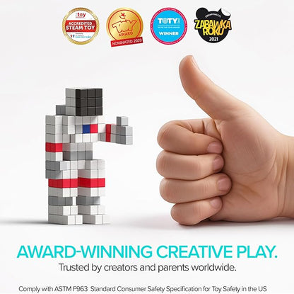 PIXIO NEON - Tiny Magnetic Blocks Building Toy in The Pixel Art Style with Free App - 5/16 Plastic Cubes with 6 Magnets Inside - Open Ended Toy - Creativity Kit for Ages 6+ - 60pcs