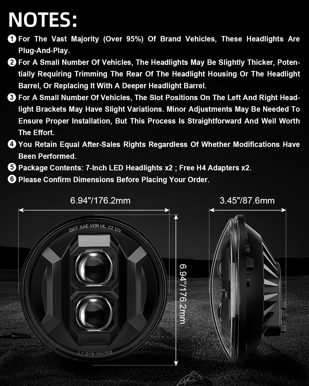 BESURE 2PCS New Anti-glare 7 Inch Round Led Headlights DOT Approved Compatible with Jeep Wrangler JK TJ LJ, C-hevy, M-iata & More, Hi/Low Beam Headlight Assembly, H6024 LED Headlight IP67 Waterproof
