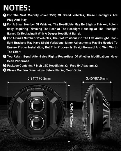 BESURE 2PCS New Anti-glare 7 Inch Round Led Headlights DOT Approved Compatible with Jeep Wrangler JK TJ LJ, C-hevy, M-iata & More, Hi/Low Beam Headlight Assembly, H6024 LED Headlight IP67 Waterproof