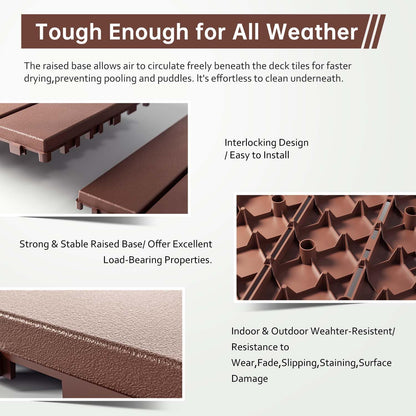 EchoDeck Interlocking Deck Tiles,54 Pack Deck Tiles Interlocking Outdoor All Weather,Patio Deck Tiles,12"x12",Woodgrain,Sturdy Base,Highly Durable,Stylish,Non-Slip,Faster-Drying,Efficient,Brown