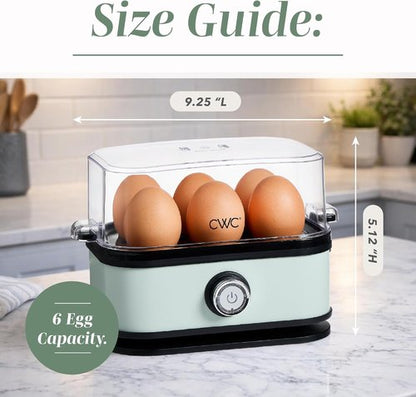 Cook With Color 6-Egg Capacity Egg Cooker - Rapid Cooking for Soft, Medium, or Hard-Boiled Eggs | Auto Shut-Off & Boil-Dry Protection, Sage