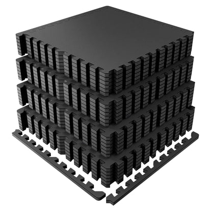 0.56-Inch Thick 96 Sq ft Exercise Equipment Mats | 24 Tiles Interlocking High-Density EVA Foam Rubber Puzzle Gym Flooring for Home Gym & Heavy Weight Workouts, 24 x 24 in Black