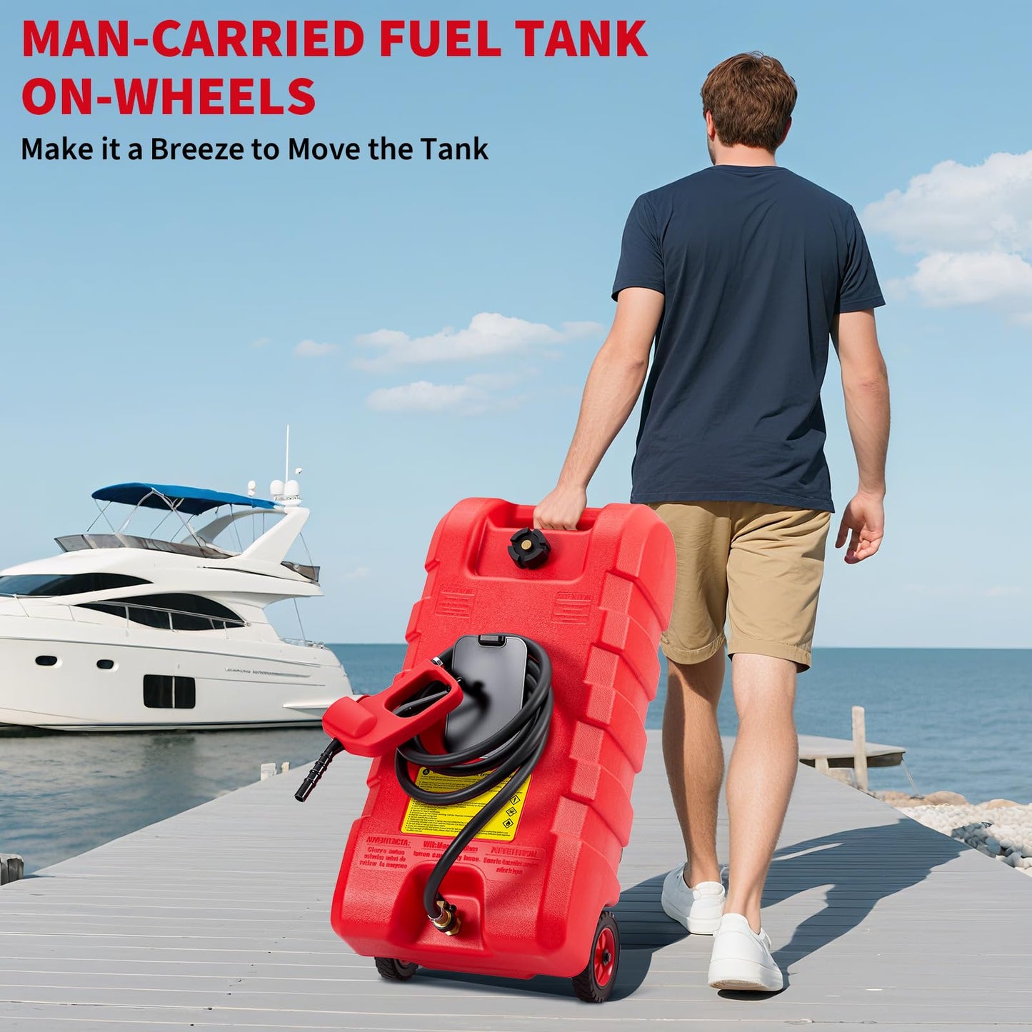 GarveeTech 15 gal Gas Can with Manual Transfer Pump & 10 ft Hose, Portable Fuel Tank with Wheels & Carry Handle, Leak-Proof Heavy Duty Gas Caddy for Cars, Boats, Lawn Mowers, Red