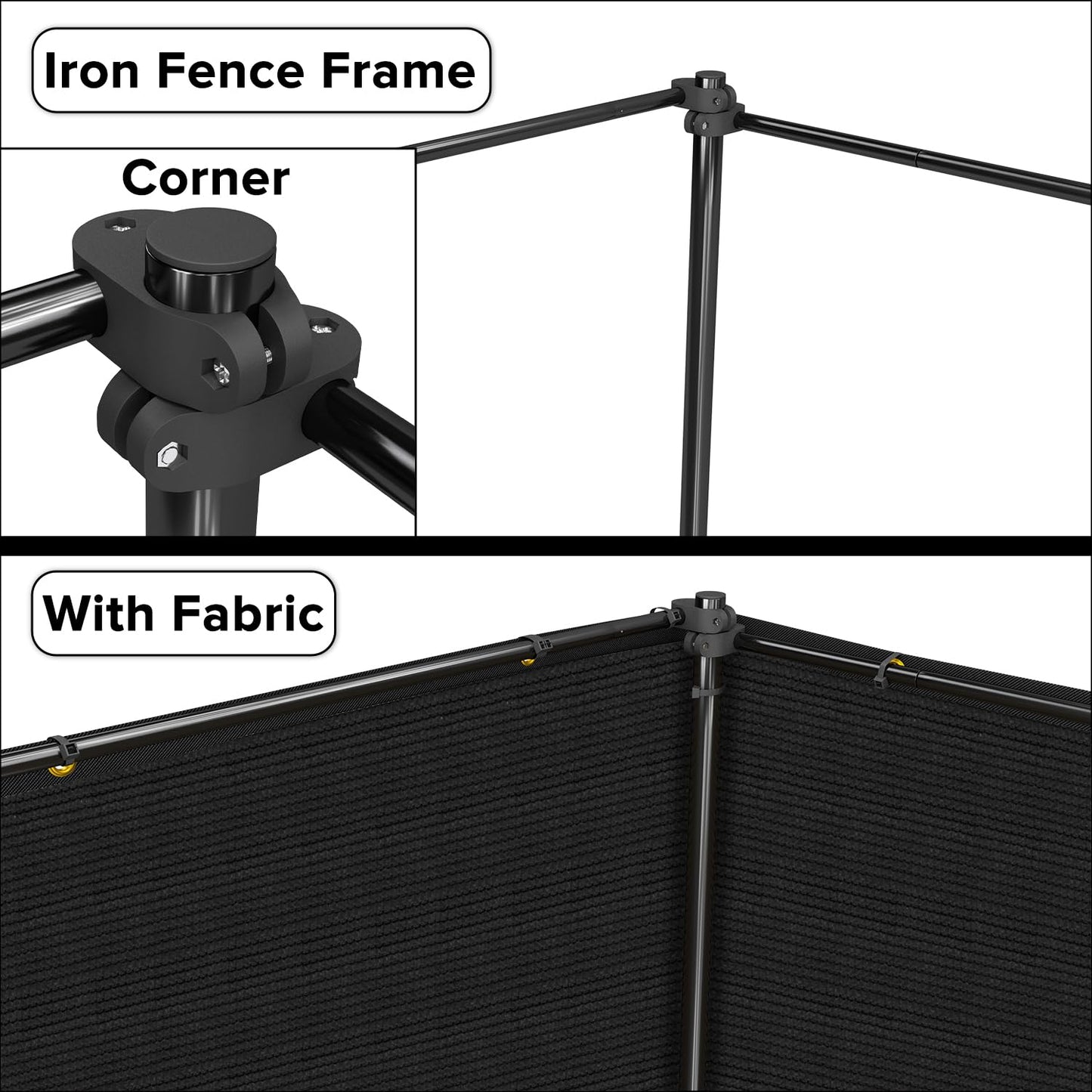 INFRANGE 6'x24' Privacy Fence Kit Freestanding Mesh Screen with Iron Poles Temporary Fencing Outdoor Patio Backyard Divider Dog Air Conditioner Trash Fence Black Custom
