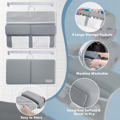 beiens Bath Kneeler and Elbow Rest Pad Set - 1.5'' Comfortable Thick Baby Bath Kneeler Pads, Quick Dry Soft Kneeling Pad for Baby Bath Time, Non-Slip Knee& Arm Support Bathtub Mat with Toys Organizer