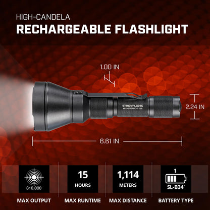 Streamlight 66211 MegaStream HP USB 1350-Lumen 310000-Candela Rechargeable EDC Flashlight Includes Rechargeable Battery, USB-C Cable, and Holster, Black