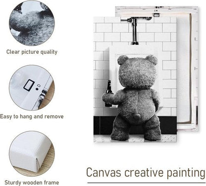 DIHSIEG Canvas Wall Art - Funny Bathroom Print Poster | Vintage Floral Design, 12x16 Inches