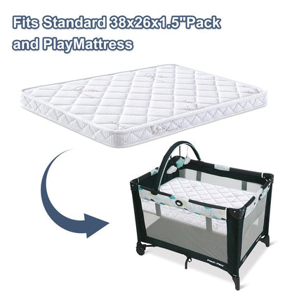 Pack and Play Mattress - 38" x 26"- Premium Knitted Fabric Safety Reinforced Play Yard Mattress - Fits for Graco & Baby Trend & Pamo Babe Playard, Firm Support and Comfort Foam，White