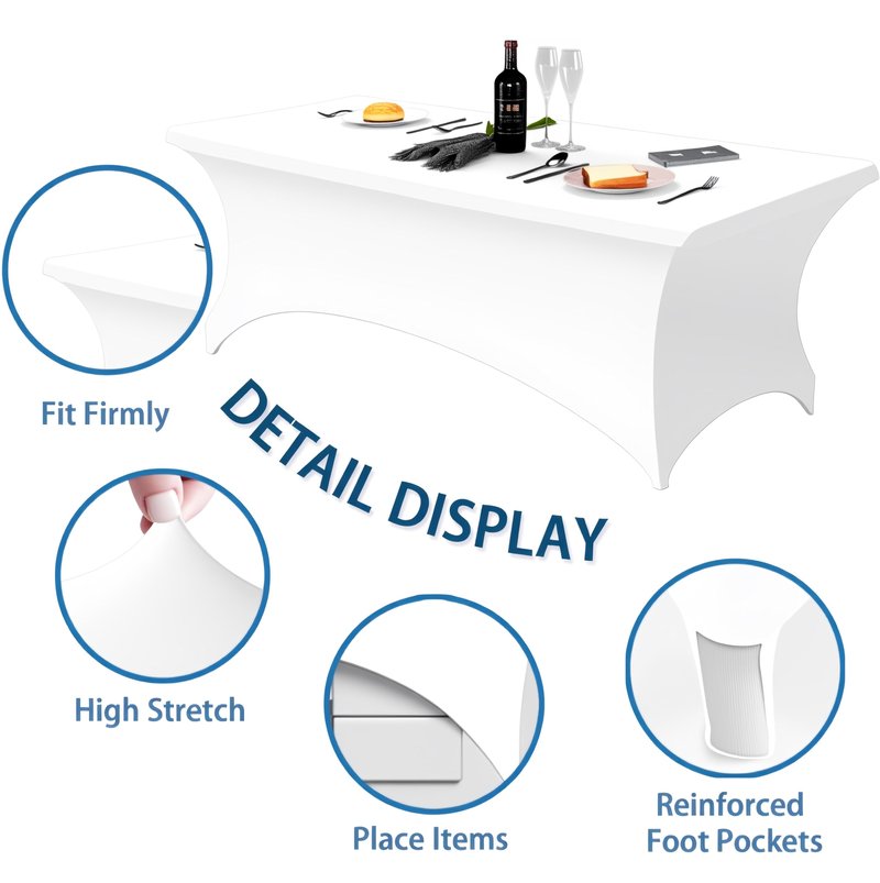 Lemict 6FT White Table Cloth - 10 Pack Fitted Stretch Rectangle Spandex Tablecloth, Washable Table Cover for Party, Picnic, Wedding, Banquet, Birthday and Festival(30" x 72")