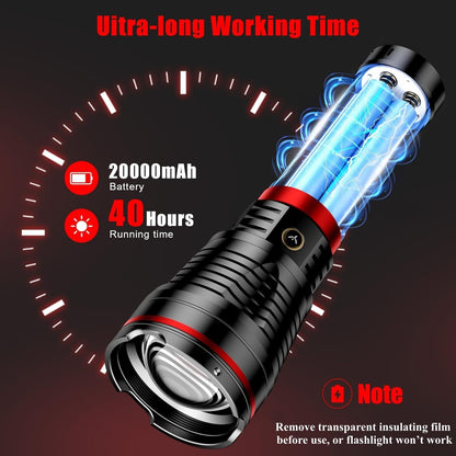 SKYFIRE Brightest Flashlights High Lumens with Ignition Lens,20000mAh Super Bright Rechargeable Flashlight with Shoulder Straps,Waterproof Led Tactical Flash Light for Camping Outdoor Emergency