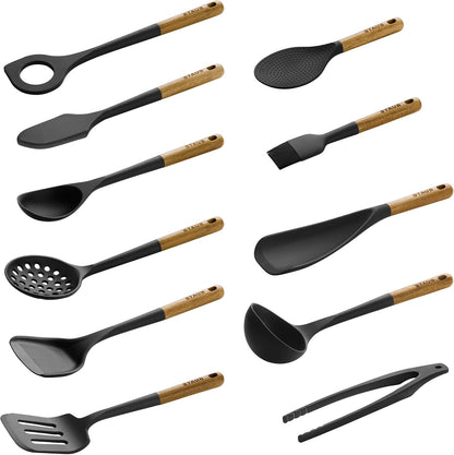 STAUB 11-Piece Cooking Utensil Set - Silicone with Wood Handle for Durable Kitchen Use
