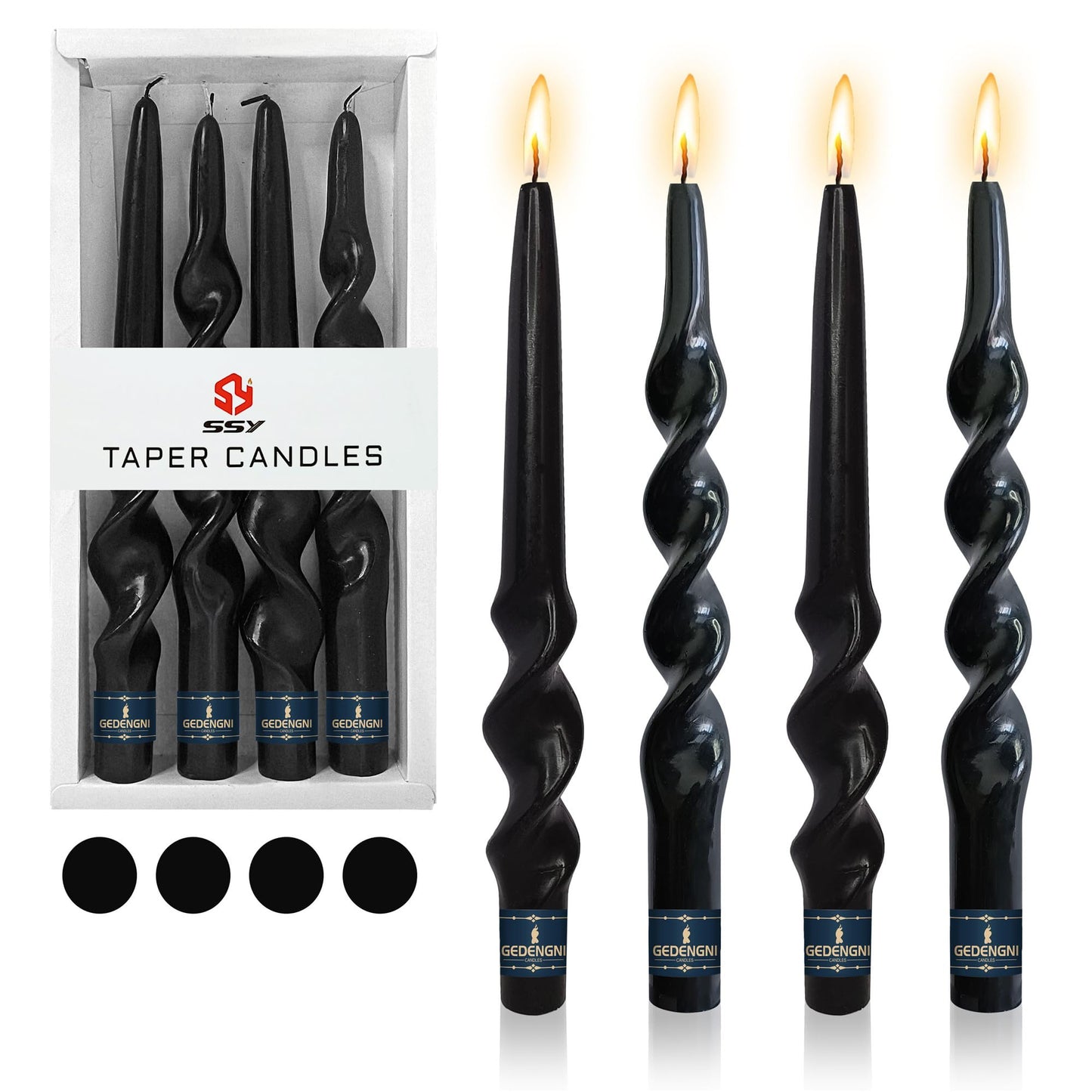 Halloween Candlestick Spiral Taper Candle,Gedengni 4pcs Black Candle Sticks Long Twisted Candlesticks Unscented Tapered Candles for Home Décor Weddings Festive Dinner (1-23D-BLACK)