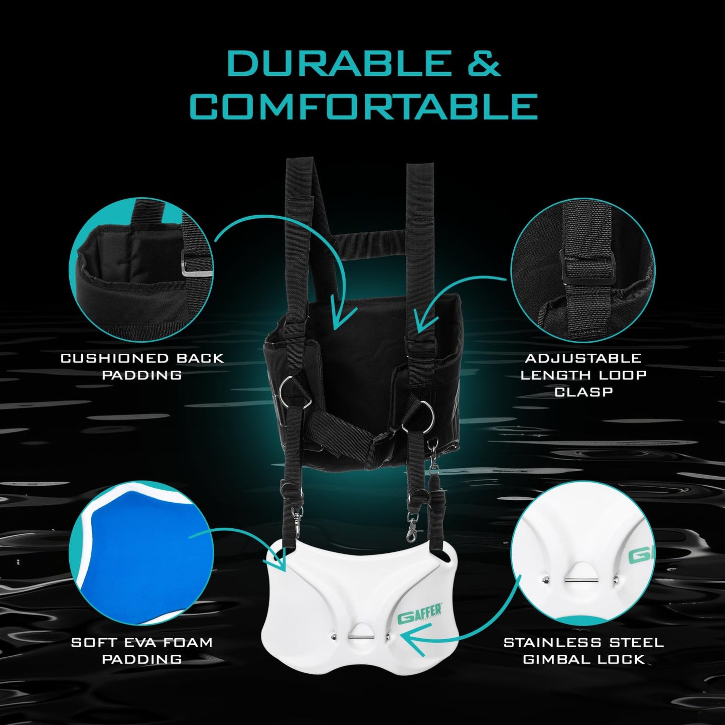 GAFFER SPORTFISHING Adjustable Fishing Belt & Shoulder Harness - Safety Buckle with Foam-Padded Straps Fish Rod Holder