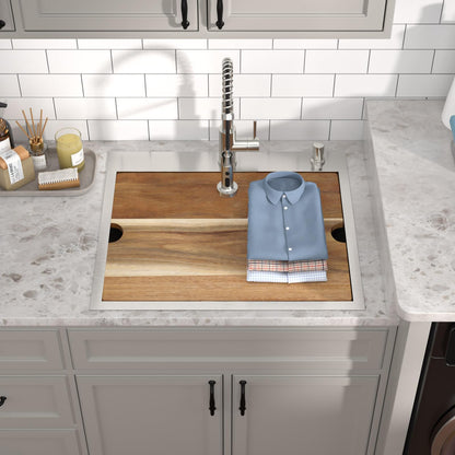 Talllor 25 Inch Drop In Laundry Sink with Faucet - 12" Deep Workstation 16 Gauge T-304 Stainless Steel Single Bowl Utility Sink with All-In One Accessories for Laundry Room, Outdoor, Garage #TLT-0063