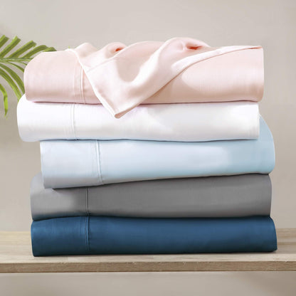 Brielle Home Tencel Lyocell Sateen Bed Sheet Set – 300 Thread Count Easy Care Luxury Feel with 16" Deep Pocket – 4 Piece Set, Blush, Queen