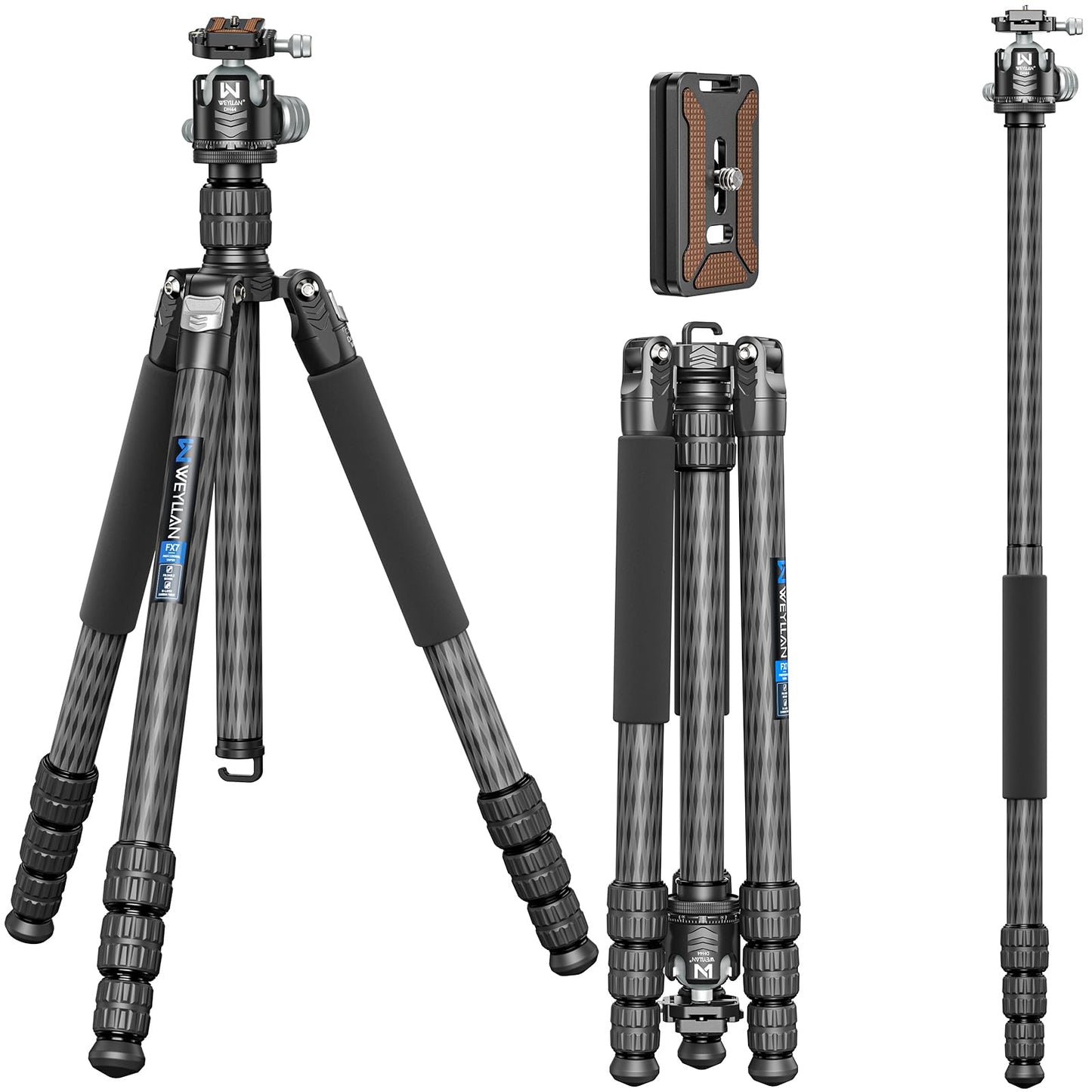 72.6'' Carbon Fiber Tripod Camera Monopod WEYLLAN Heavy Duty Tripod for Camera, 32.5mm Tube, Professional Camera Tripod with 44mm Arca Low Profile Ball Head, DSLR Stand for Telescope, Camcorder