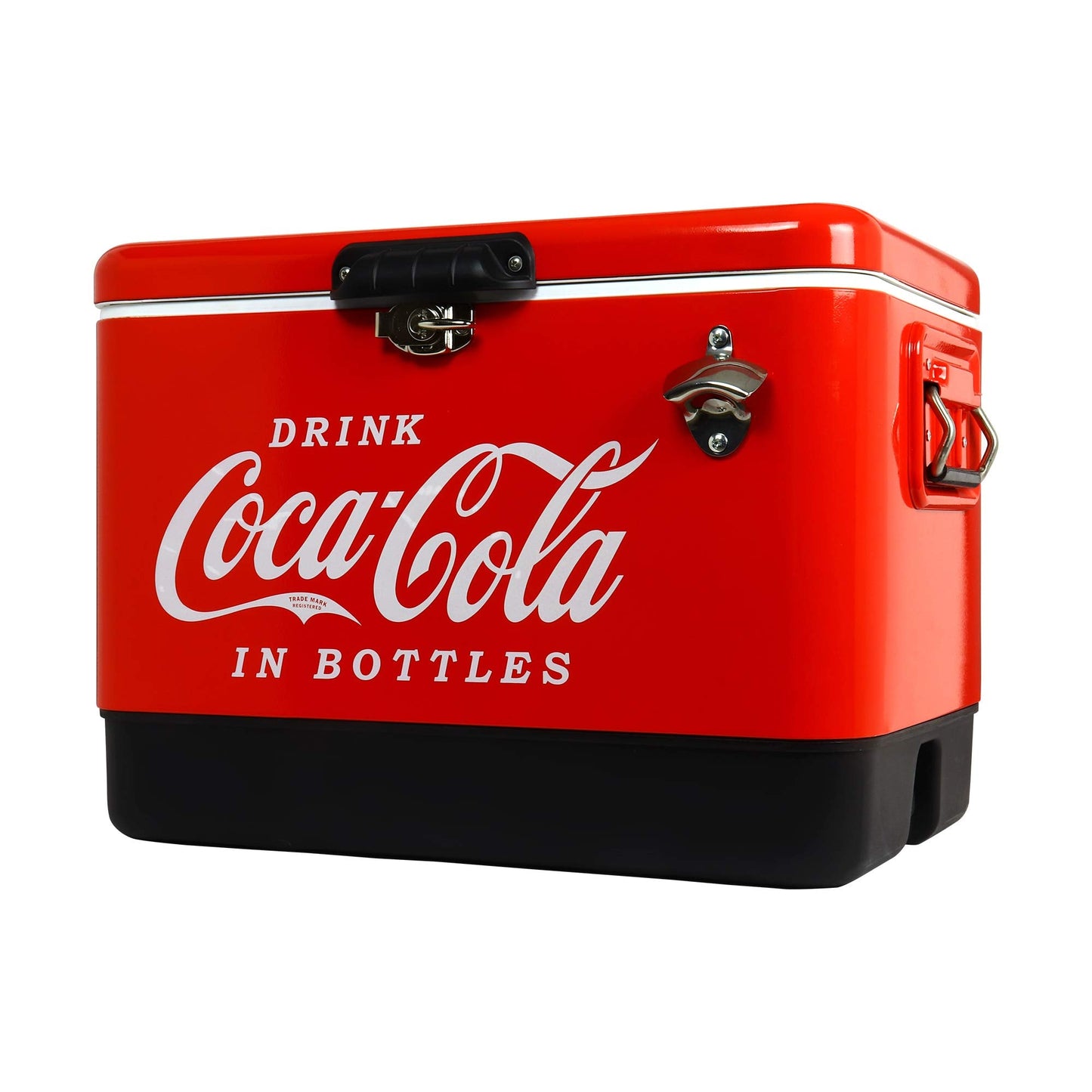 Coca-Cola Ice Chest Cooler - Portable Ice Bucket with Bottle Opener, Vintage Style, Insulated for Camping, Beach, Picnic, RV, BBQs, Tailgating, Fishing, Stainless Steel 85 Can Ice Box, 51L (54 qt)