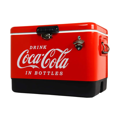 Coca-Cola Ice Chest Cooler - Portable Ice Bucket with Bottle Opener, Vintage Style, Insulated for Camping, Beach, Picnic, RV, BBQs, Tailgating, Fishing, Stainless Steel 85 Can Ice Box, 51L (54 qt)