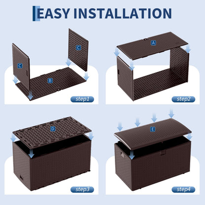 99 Gallon Waterproof Large Resin Deck Box Indoor Outdoor, Lockable Storage Container for Patio Furniture Cushions, Throw Pillows, Garden Tools, and Pool Floats, Brown