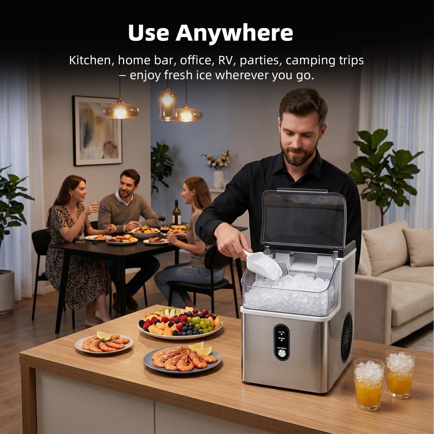 Antarctic Star Nugget Ice Maker, Portable Crushed Ice Machine with Soft Chewable Ice, 35Lbs/Day, Self-Cleaning, One-Click Operation for Home, Kitchen, Office, Bar