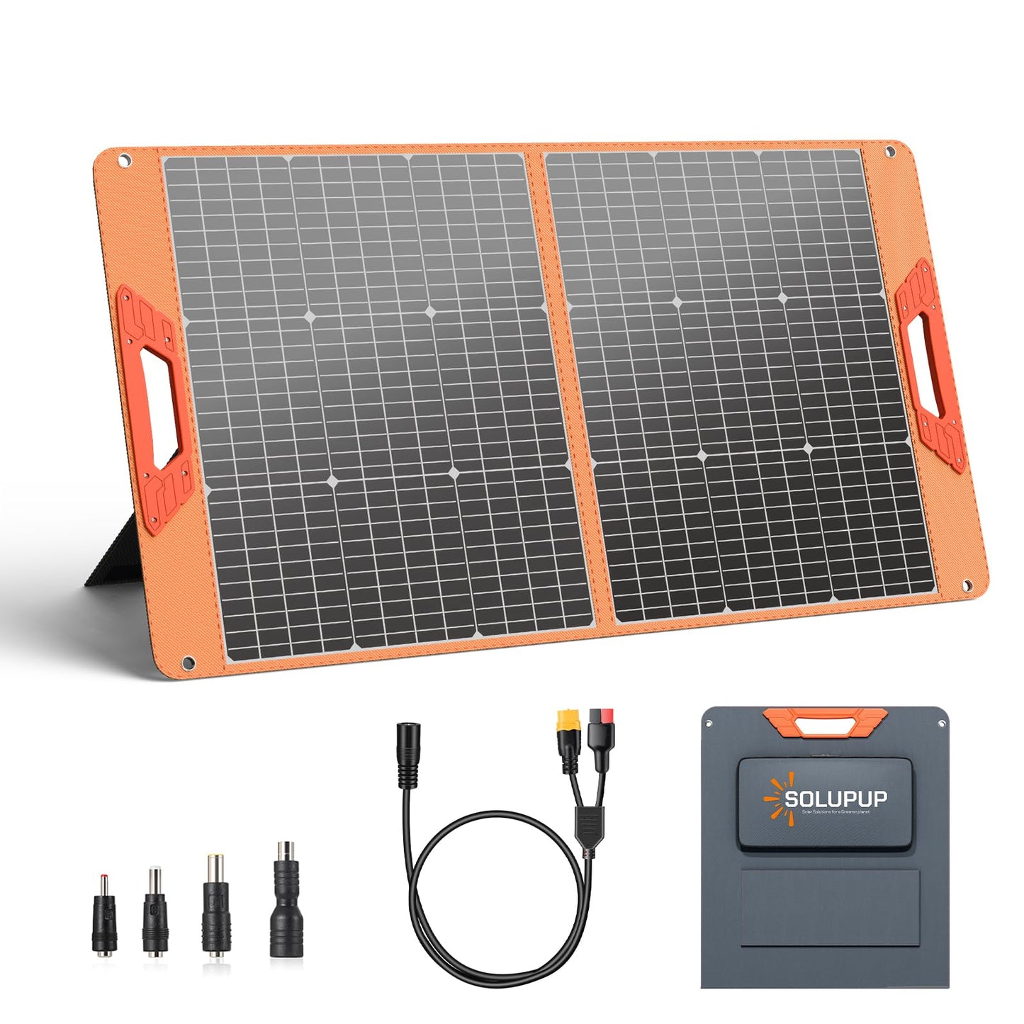 SOLUPUP 100W Portable Solar Panel for Power Station, 23.5% High Efficiency Foldable Solar Charger with DC/XT60/Anderson Cable, QC3.0 USB Outputs, IP65 Waterproof for Outdoor Camping RV Off-Grid