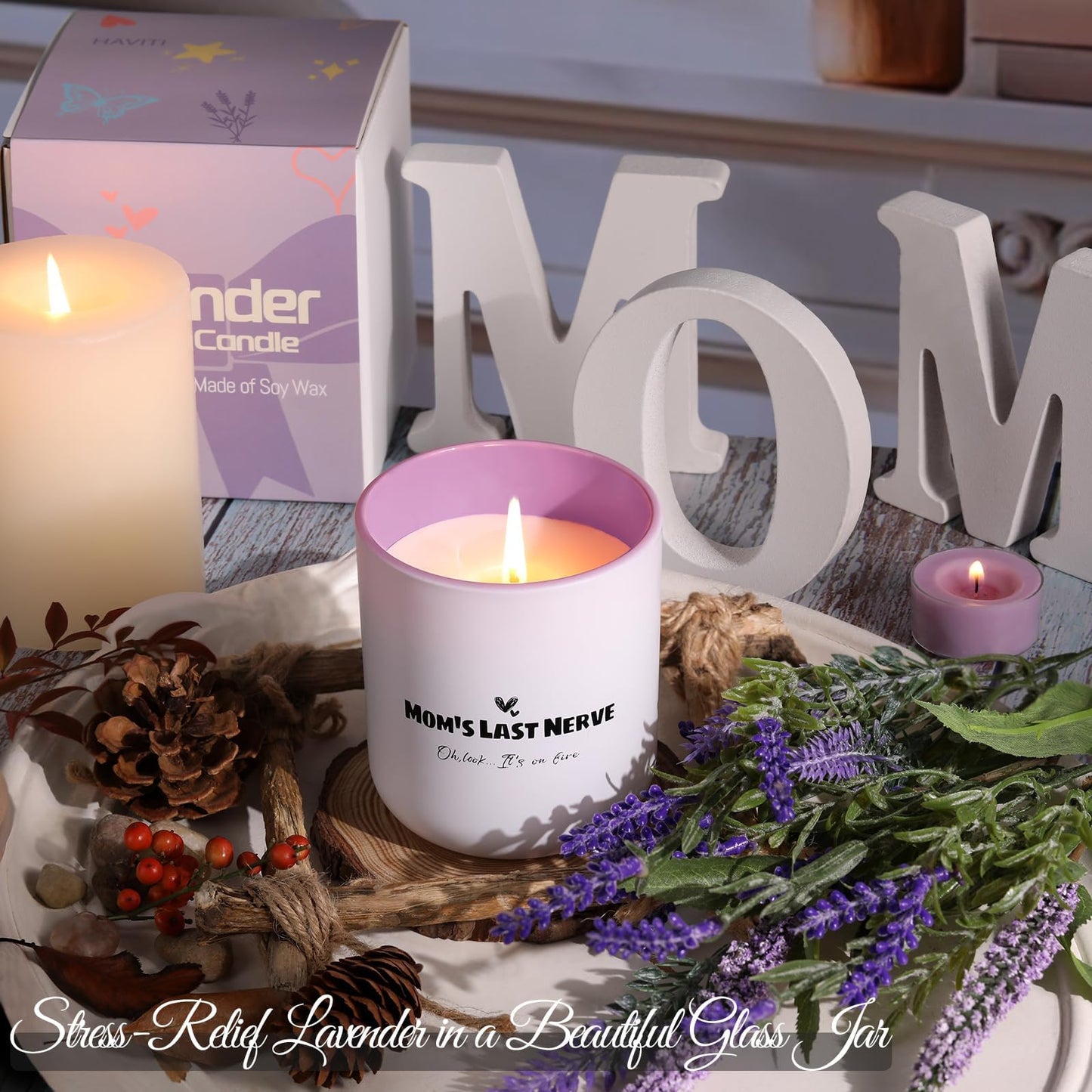 Mom's Last Nerve Funny Gifts Candle for Mom, Lavender Scented Candle from Daughter Son, Soy Wax Jar Candles Long Lasting Mother's Day