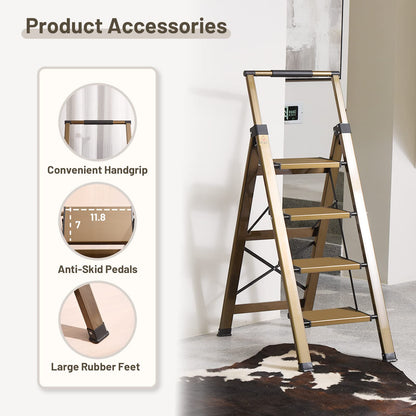 XinSunho 4 Step Ladder, Aluminum 4 Step Stool with Retractable Handrail and Anti-Slip Wide Pedal, Folding Stool Ladders 4 Steps, 330lbs Safety Household Slim Ladder