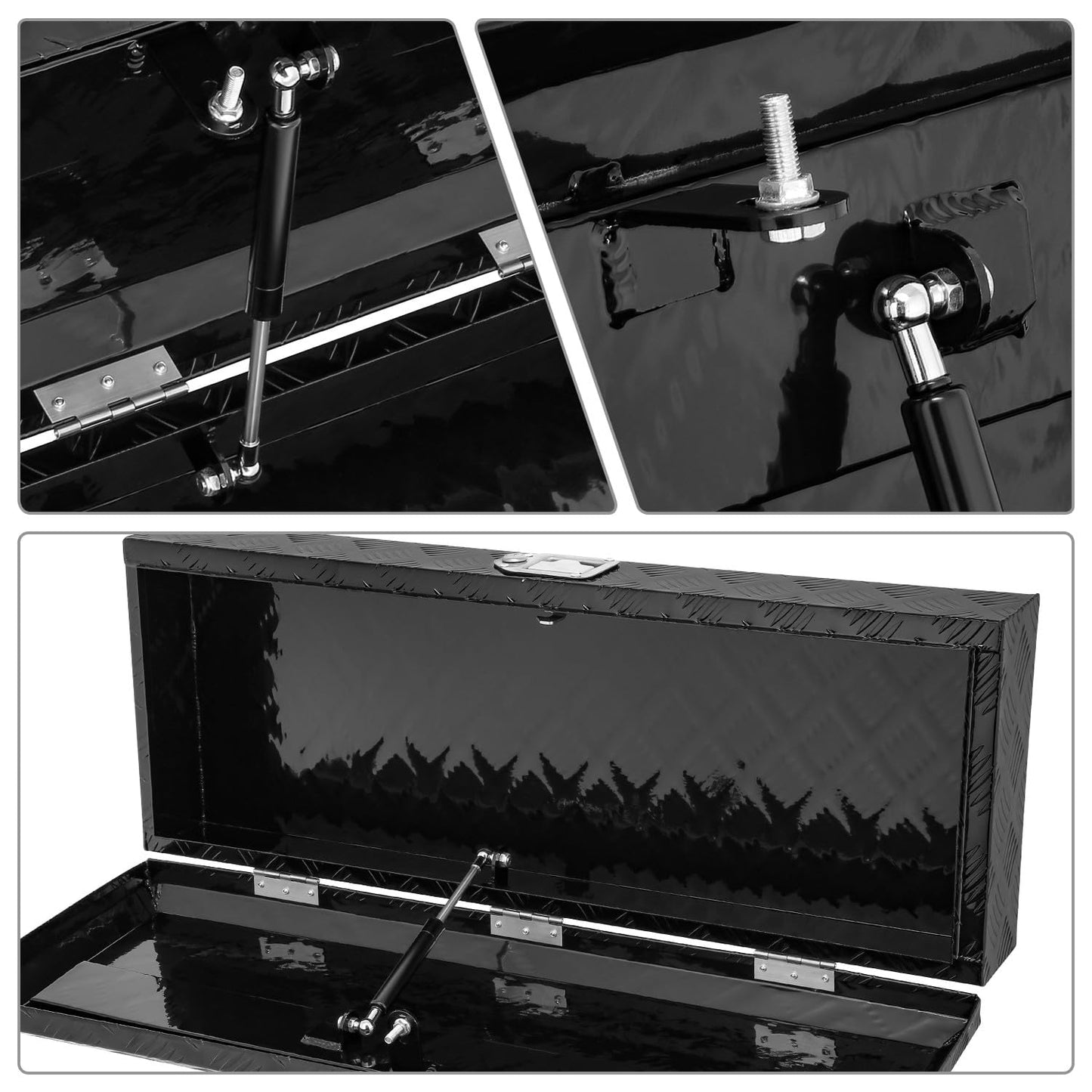 DNA MOTORING Truck Tool Box Lockable Storage Box, Truck Bed Tool Box Trailer Tongue Box Aluminum Truck Tool Box for Bed of Truck, with Lock & Keys, 34" L X 6.2" H X 12.8" W, Black,TBOX-T5-006-BK