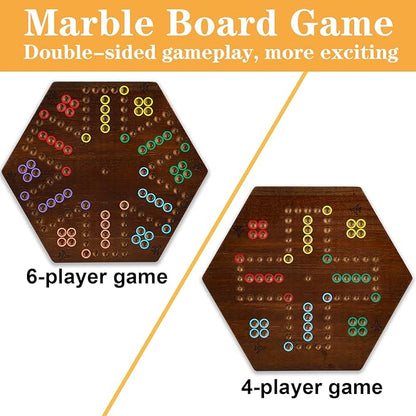 Wahoo Board Game Wooden Original Board Game Classic 2 Side Painted Fast Track Game for 4 Player and 6 Player with 30 Marbles6 Dices for Family Game Night(SmallFlame)