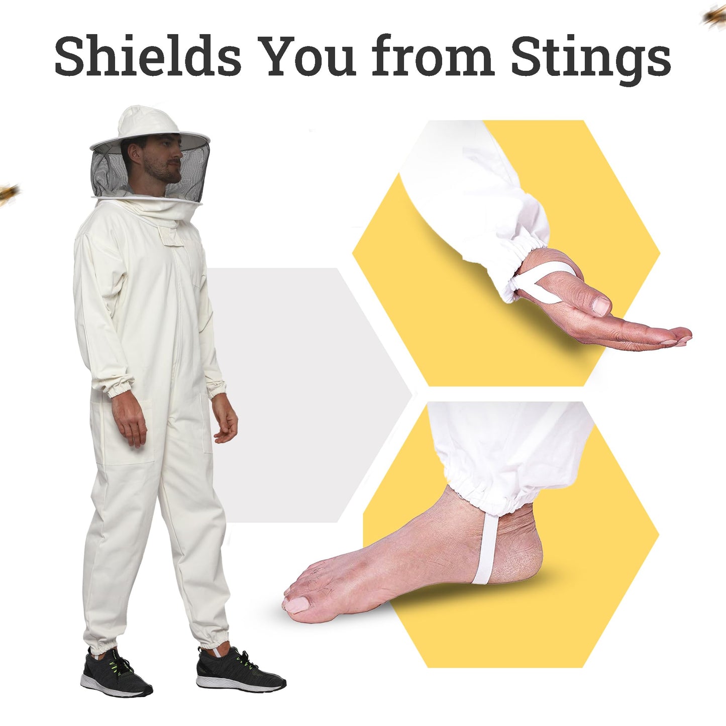 BEEATTIRE Professional Bee Suit With Round Hood Veil- Thick Cotton Bee Suit Sting-less Protection Pro Beekeeper Suit Bee Keeper Suite Trajes De Apicultura Beekeeping Coverall With Bee Gloves 3XL