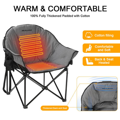 REALEAD Heated Camping Chair - Fully Thick Padded - Heated Chairs for Outdoor Sport with Back and Seat Heating - Heated Outdoor Chair for Adults - Battery NOT Included