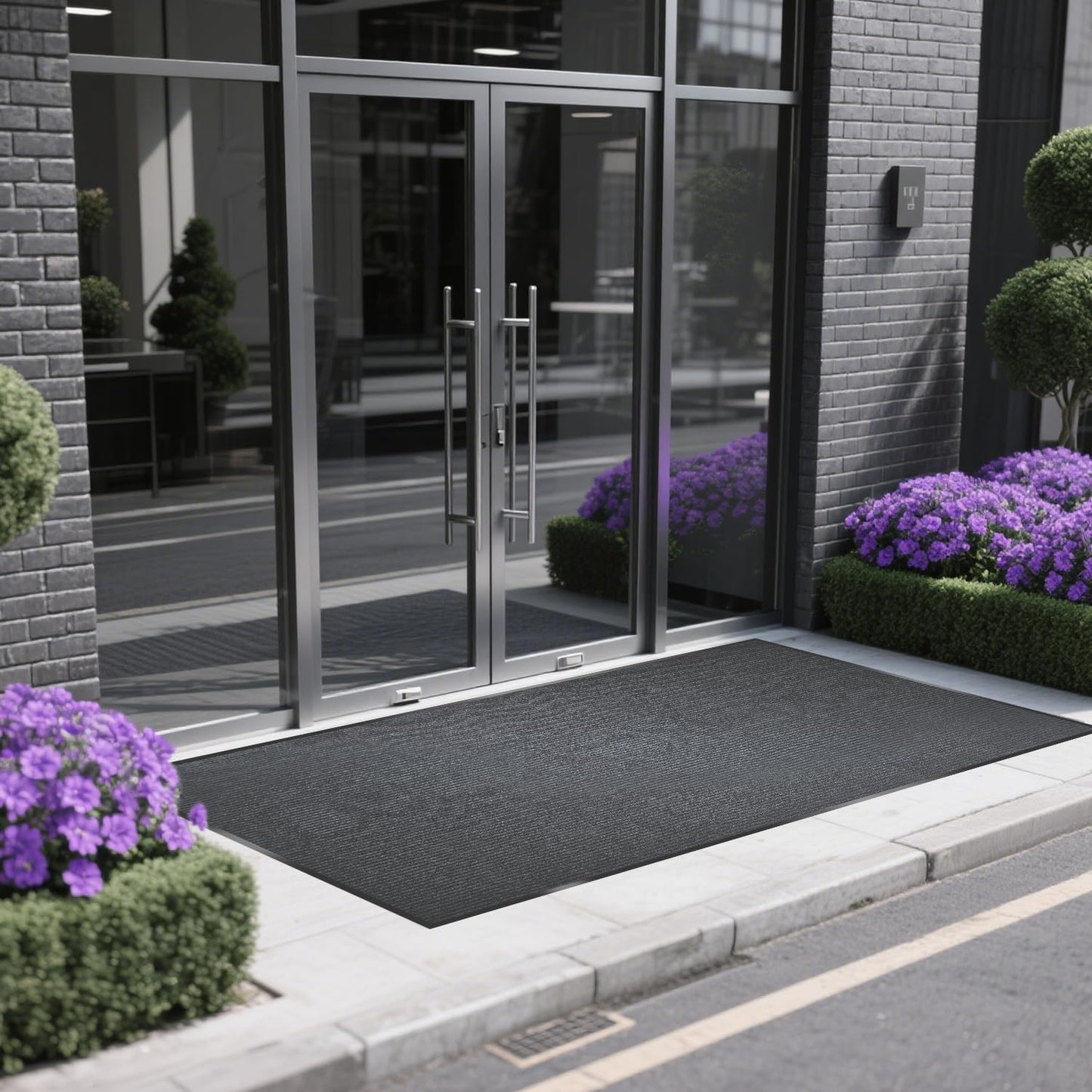 Extra Large Indoor/Outdoor Entrance Mat - 4 x 15 Feet, Rubber Border Door Mat Heavy Duty, Waterproof, Low-Profile, Easy to Clean, Rubber Entry Mat, Commercial Floor Mat, Charcoal Grey