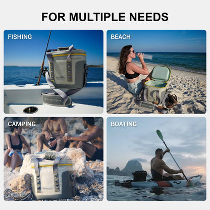 SPARTER Portable Soft Cooler 12 Cans, IP68 Tizip Leak-Proof Zipper for Camping, Fishing, Beach, Outdoors Insulated Ice Chest with Reusable Ice Pack- Grey