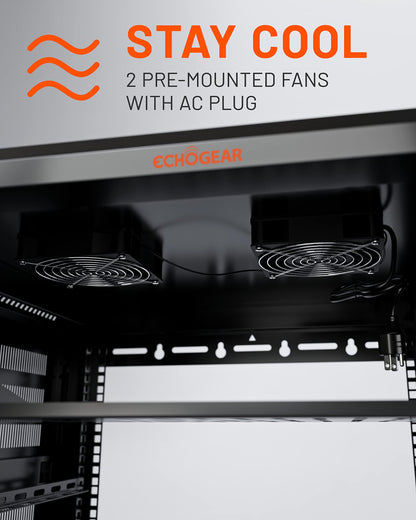 ECHOGEAR 9U Network Rack - Enclosed Wall Mount Rack Kit Includes 2X 1U Shelves, Pre-Mounted Fan, Lockable Door & Hardware - 600mm Depth Fits All Your AV Gear