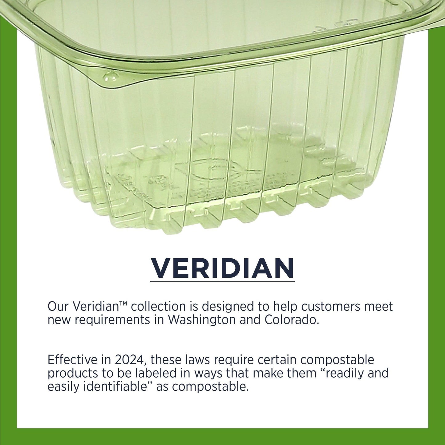 ECO PRODUCTS Compostable 16oz Rectangular Deli Containers With Lids, Case of 300, Veridian Clear Green Meal Prep, Made from PLA, A Renewable Material Made from Plants, One Lid Fits All