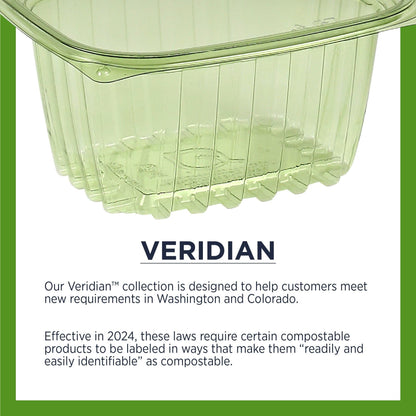 ECO PRODUCTS Compostable 16oz Rectangular Deli Containers With Lids, Case of 300, Veridian Clear Green Meal Prep, Made from PLA, A Renewable Material Made from Plants, One Lid Fits All
