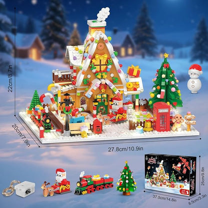 Advent Calendar 2025 Gingerbread House Mini Building Set with Lights 24 Days Christmas Countdown Building Block Kit with Xmas Tree Train Holiday Gift Toy for Adults Teens Girls Boys Ages 10+