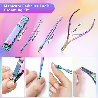 CGBE Manicure Set Nail Clippers Pedicure Kit Men Women Grooming kit Manicure Professional Nail Care Tools Gift 12Pcs with Luxurious Travel Case
