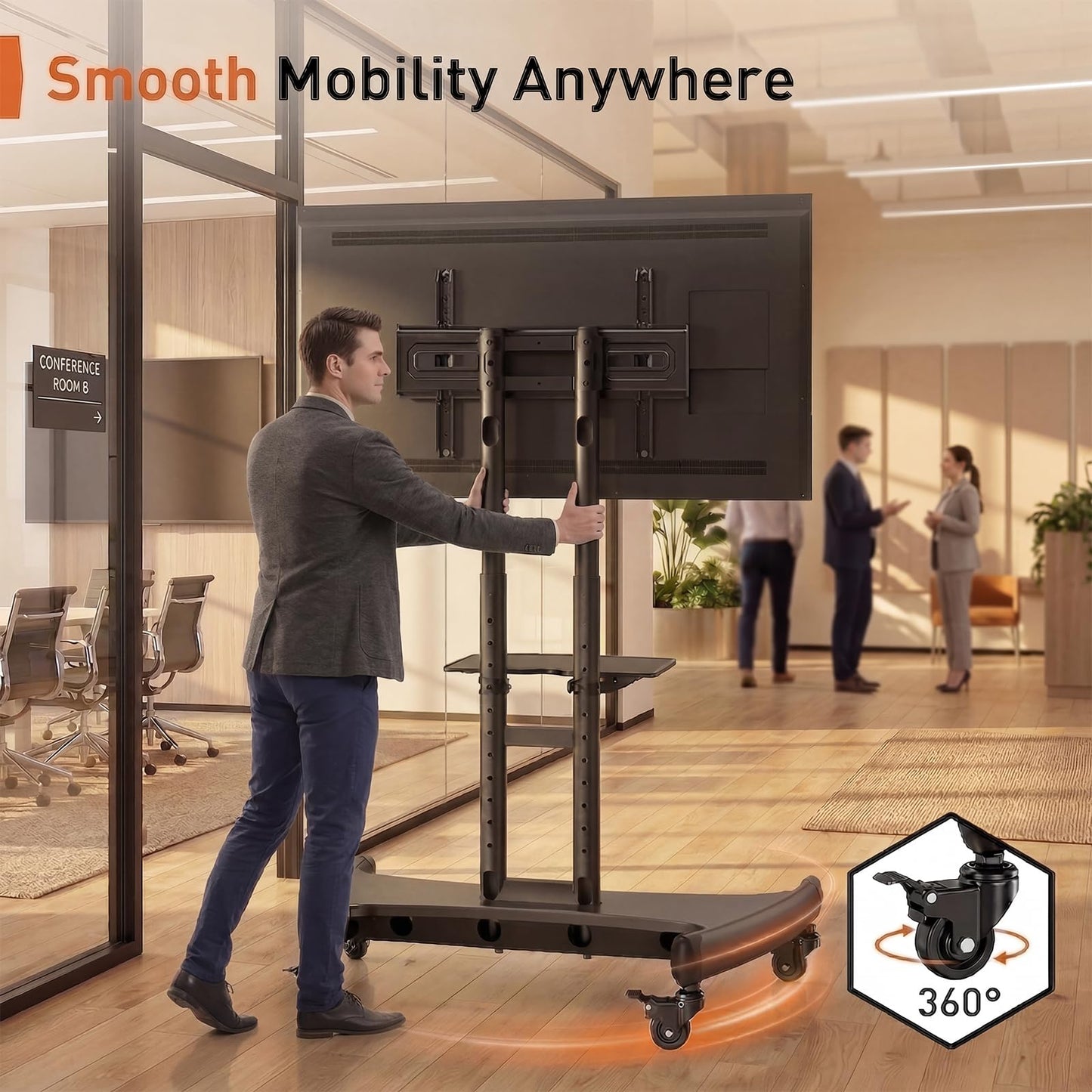 Perlegear Mobile TV Cart for 32-82 Inch Flat/Curved LED/LCD/OLED TVs Rolling TV Stand with Height Adjustable Shelf Max VESA 600x400mm up to 100lbs- Outdoor TV Stand Trolley with Wheels PGTVMC05-1